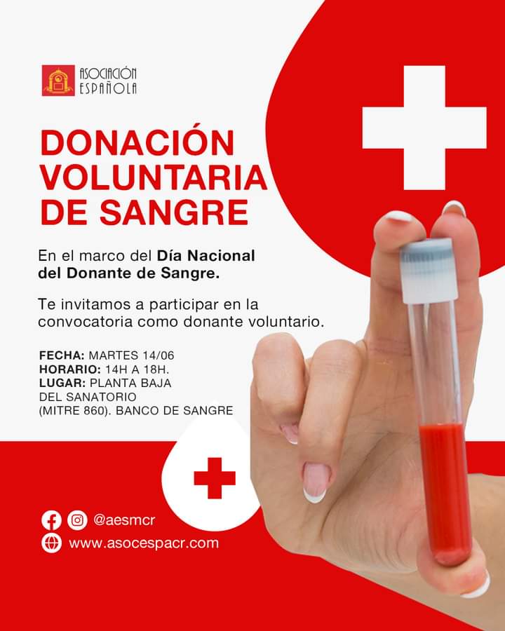 DÍA DEL DONANTE VOLUNTARIO DE SANGRE - Asociación Española de Socorros  Mutuos Comodoro Rivadavia
